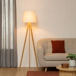 Lampa podłogowa Bahi biała/ bambus