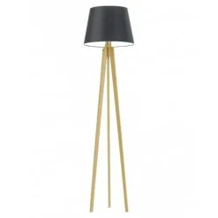 Lampa podłogowa CURACAO abażur czarny stelaż dębowy