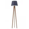 Lampa podłogowa CURACAO abażur granatowy stelaż mahoniowy