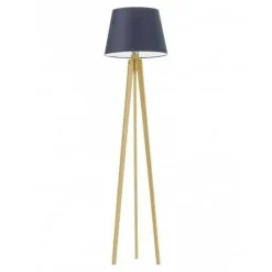 Lampa podłogowa CURACAO abażur granatowy stelaż dębowy