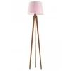 Lampa podłogowa CURACAO abażur jasny różowy stelaż mahoniowy