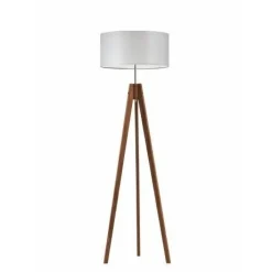Lampa podłogowa HAITI abażur jasny szary stelaż mahoniowy