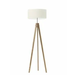 Lampa podłogowa HAITI abażur biały stelaż dąb