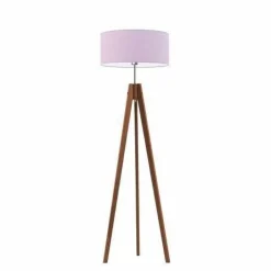 Lampa podłogowa HAITI abażur jasny fiolet stelaż mahoniowy