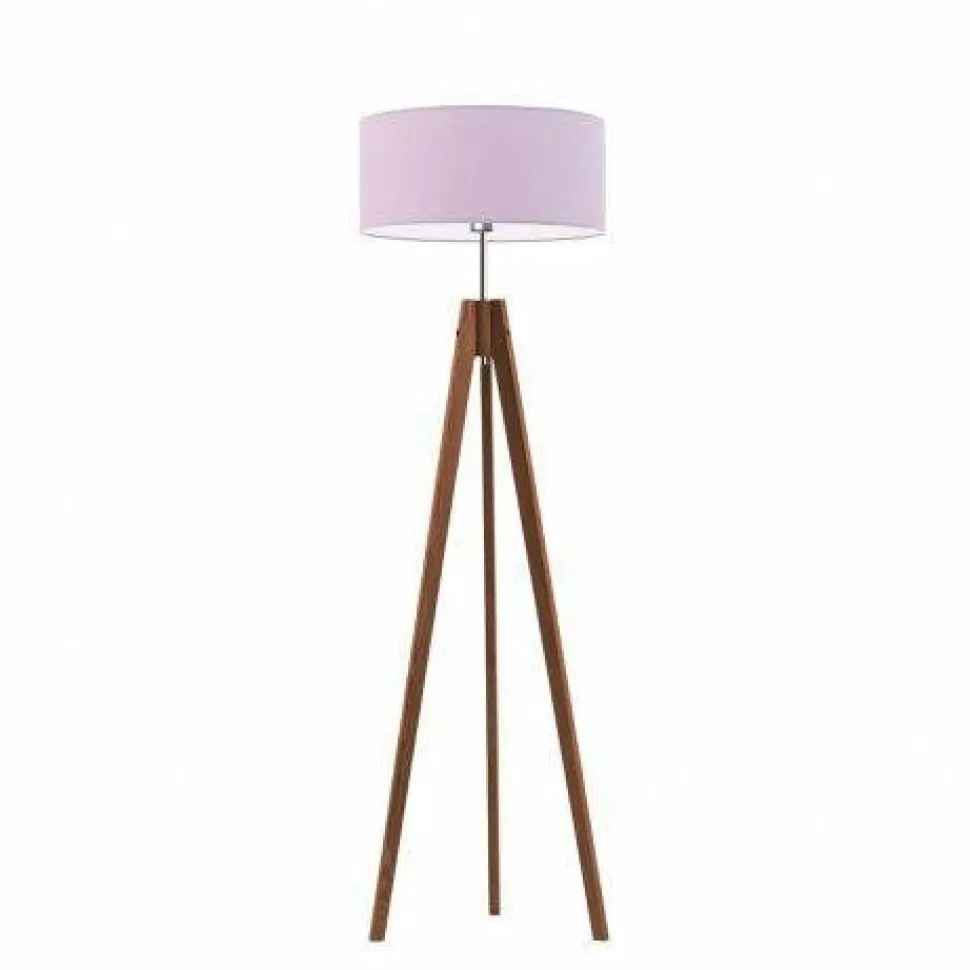 Lampa podłogowa HAITI abażur jasny fiolet stelaż mahoniowy