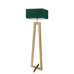 Lampa podłogowa JAWA abażur zieleń butelkowa stelaż dębowy