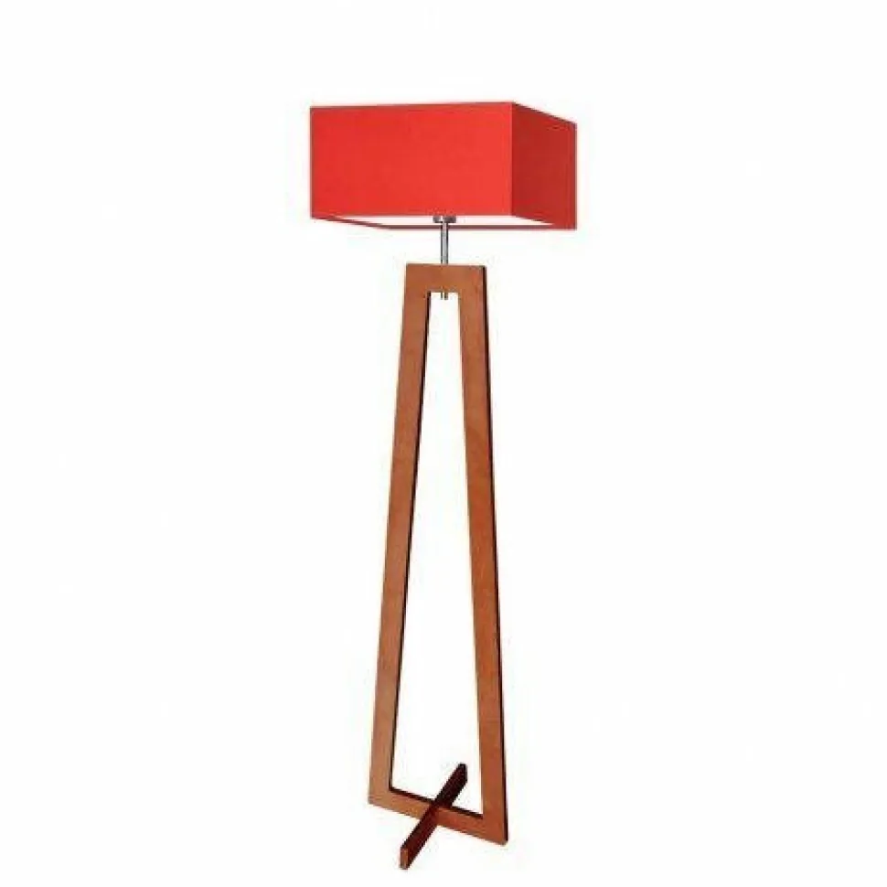 Lampa podłogowa JAWA abażur czerwony stelaż mahoniowy