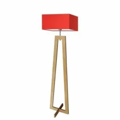 Lampa podłogowa JAWA abażur czerwony stelaż dębowy
