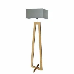 Lampa podłogowa JAWA abażur szary stalowy stelaż dębowy