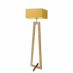 Lampa podłogowa JAWA abażur musztardowy stelaż dębowy