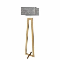 Lampa podłogowa JAWA abażur szary melanż stelaż dębowy