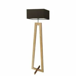 Lampa podłogowa JAWA abażur brązowy stelaż dębowy
