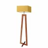 Lampa podłogowa JAWA abażur musztardowy stelaż mahoniowy
