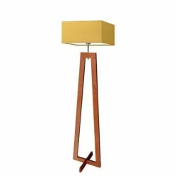 Lampa podłogowa JAWA abażur musztardowy stelaż mahoniowy