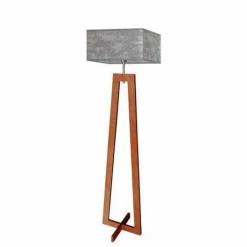 Lampa podłogowa JAWA abażur szary melanż stelaż mahoniowy