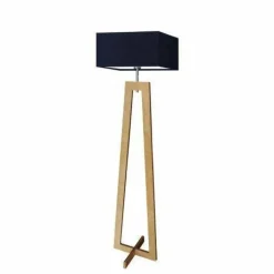 Lampa podłogowa JAWA abażur granatowy stelaż dębowy