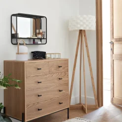 Lampa podłogowa Moki biała/ bambus