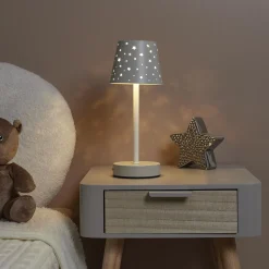 Lampa stołowa ładowana z ażurowymi        gwiazdkami biała