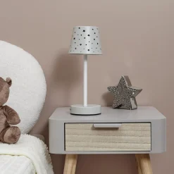 Lampa stołowa ładowana z ażurowymi        gwiazdkami biała