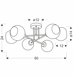 Lampa sufitowa Amanda czarny+złoty 6x40  E27 klosz biały