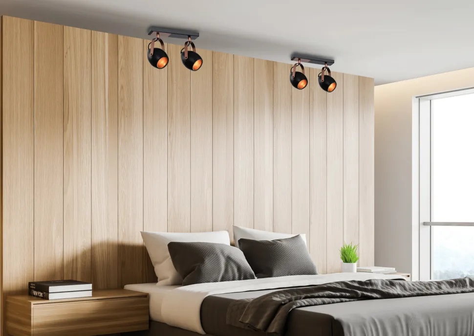 Lampa sufitowa Anica listwa czarny 2x40W E14 odbłyśnik złoty