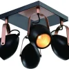 Lampa sufitowa Anica plafon czarny 4x40W  E14 odbłyśnik złoty