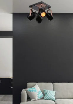 Lampa sufitowa Anica plafon czarny 4x40W  E14 odbłyśnik złoty