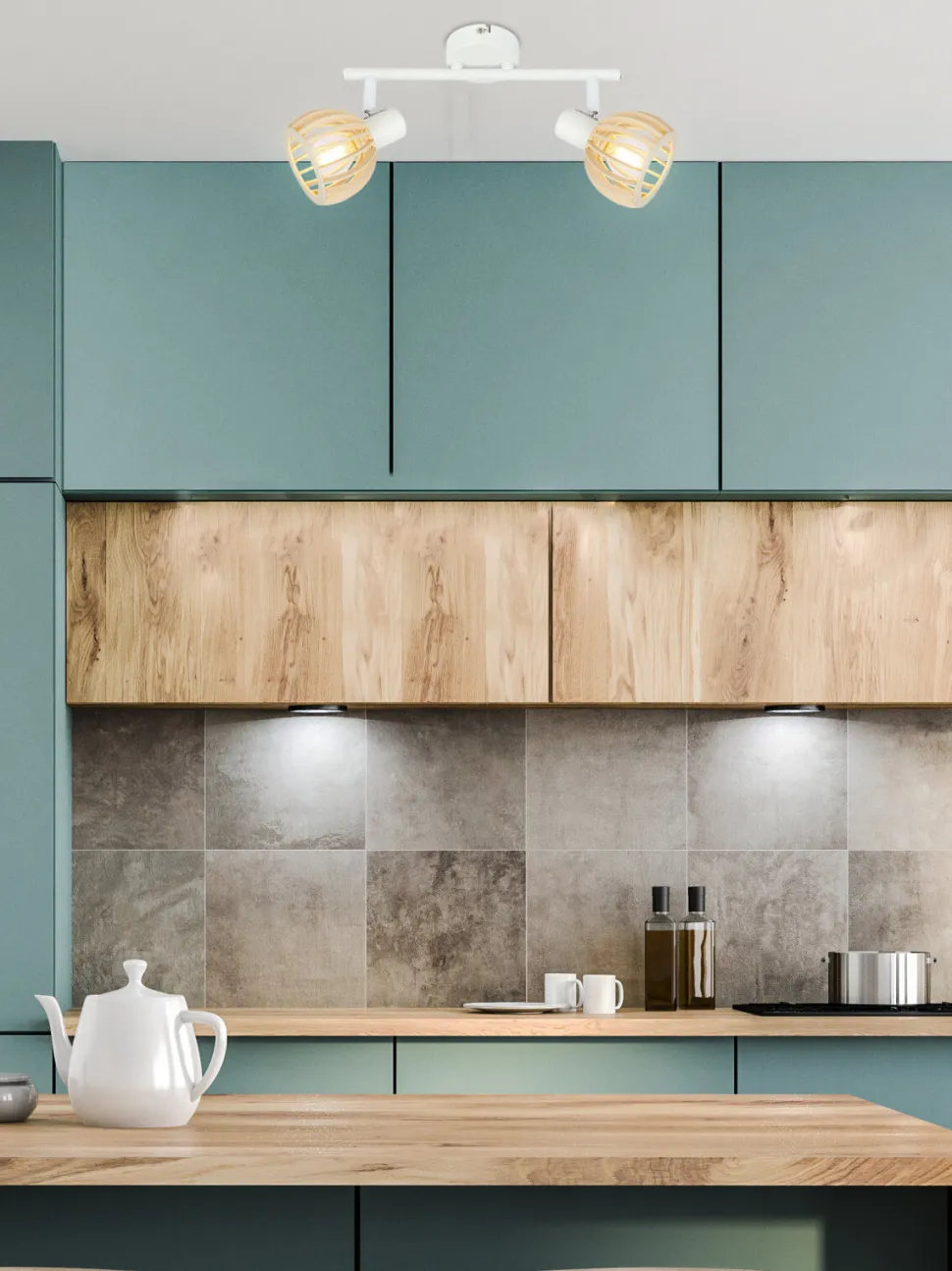 Lampa sufitowa Atarri listwa 2x25W E14 biały+drewno