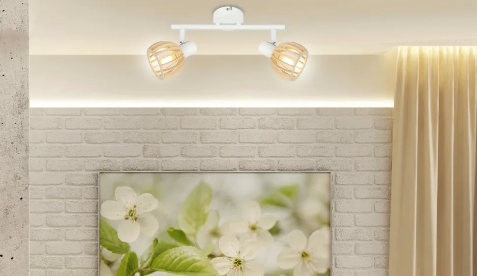 Lampa sufitowa Atarri listwa 2x25W E14 biały+drewno