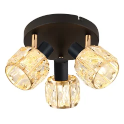 Lampa sufitowa Dubai plafon czarny 3x40W E14 klosz różowy złoty kryszt transp