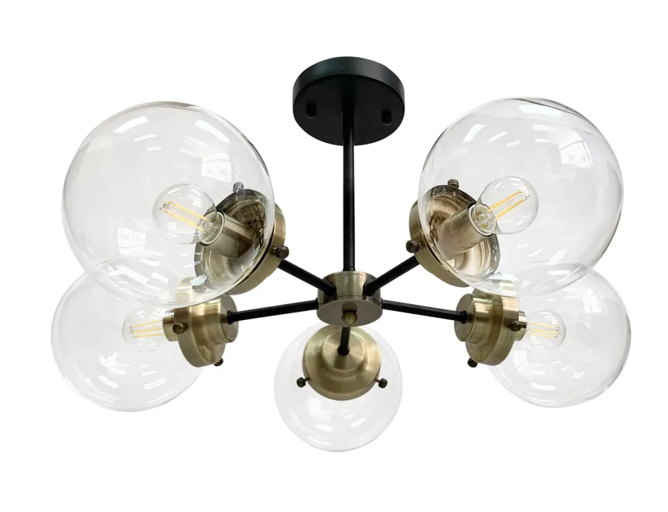 Lampa sufitowa Lens czarny+patynowy 5x40W E14 klosz bezbarwny