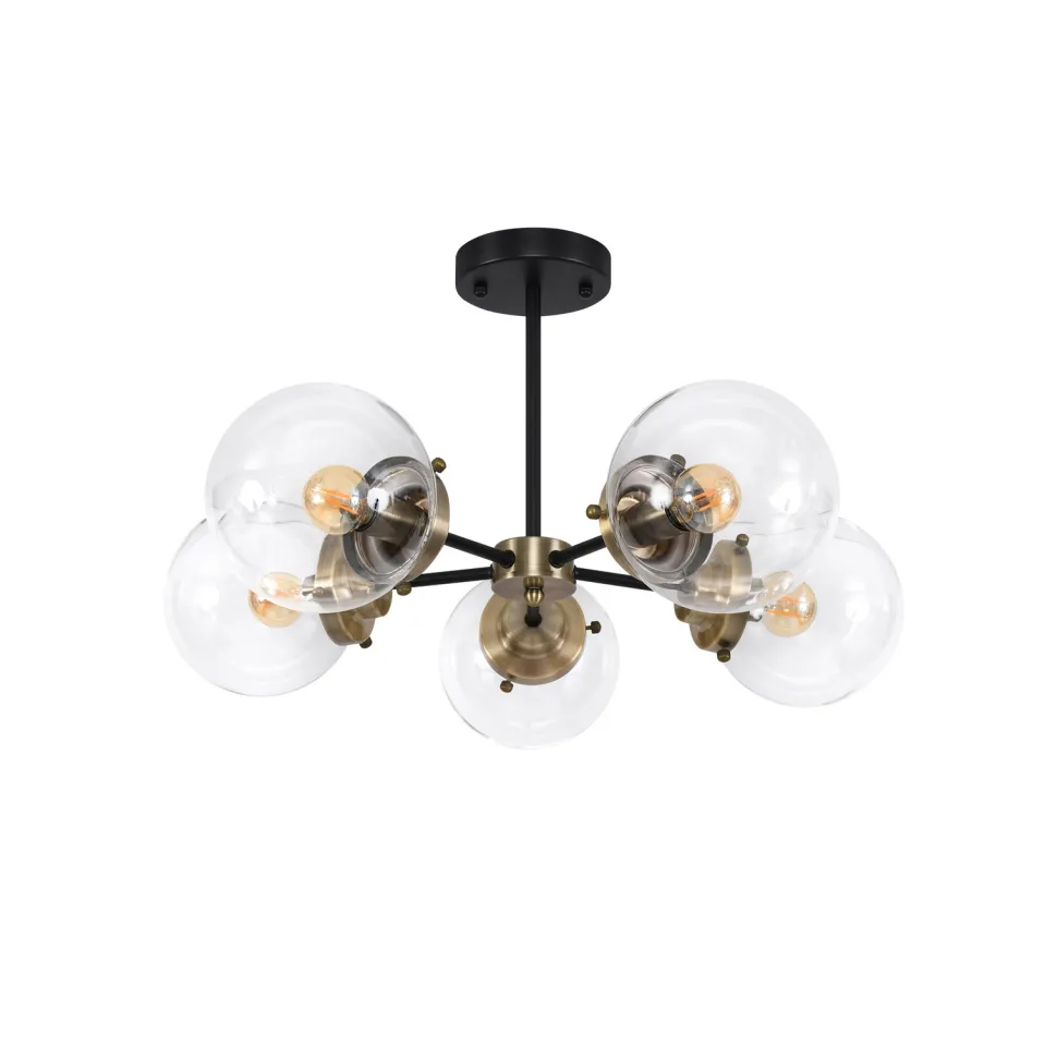 Lampa sufitowa Lens czarny+patynowy 5x40W E14 klosz bezbarwny