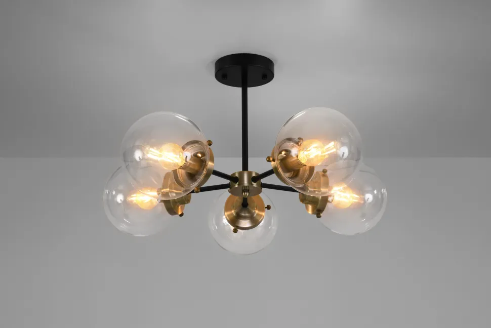 Lampa sufitowa Lens czarny+patynowy 5x40W E14 klosz bezbarwny