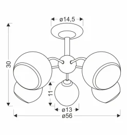 Lampa sufitowa Marinen czarny 5x40W E27  klosz biały z obwódką