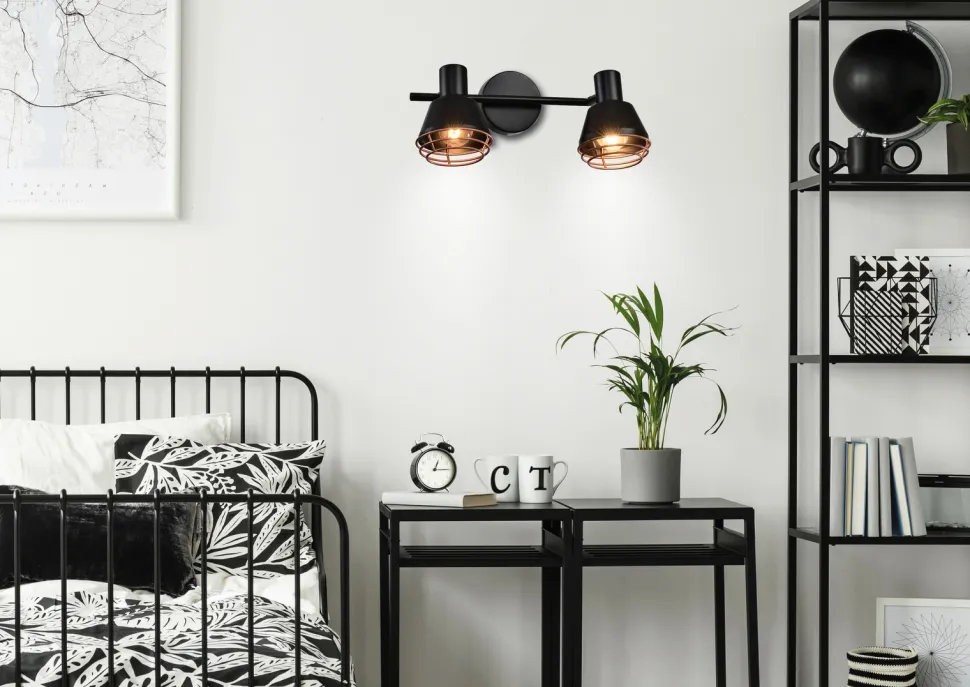 Lampa sufitowa Neria listwa czarny 2x40W E14 klosz miedziany