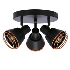 Lampa sufitowa Neria plafon czarny 3x40W  E14 klosz miedziany