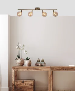 Lampa sufitowa Rodia listwa patynowy  4x40W G9 klosz bursztynowy