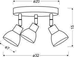 Lampa sufitowa Roy plafon 3x5W LED cob  główka okrągła 1e z przegubem kd system biały