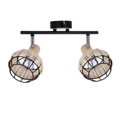 Lampa sufitowa Tajga listwa czarny+drewniany 2x40W E14 klosz czarny+drewniany