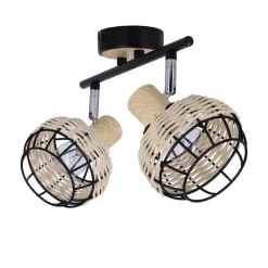 Lampa sufitowa Tajga listwa  czarny+drewniany 2x40W E14 klosz czarny+drewniany