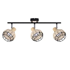 Lampa sufitowa Tajga listwa czarny+drewniany 3x40W E14 klosz czarny+drewniany