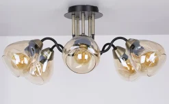 Lampa sufitowa Unica czarny+złoty 5x40W  E27 klosz dymiony