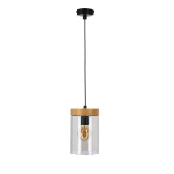 Lampa sufitowa Wels czarny+drewniany  1x40W E27 klosz dymiony