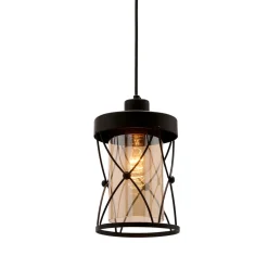 Lampa wisząca Agar czarny 1x60W E27  klosz bursztynowy