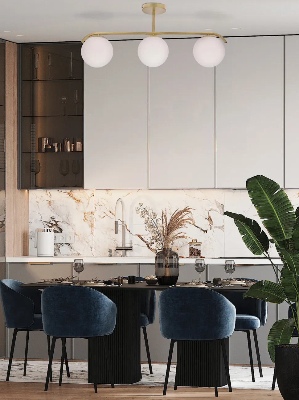 Lampa wisząca AMADEO mosiężny 3x40W E14 klosz biały