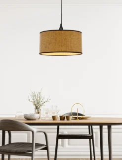 Lampa wisząca Anaka czarny 1x40W E27  abażur plecionka beżowo-brązowa