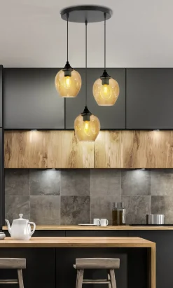 Lampa wisząca Aspa czarny talerz 3x40W E27 klosz brązowy