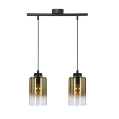 Lampa wisząca Aspra czarny 2x60W E27 klosz bursztynowy
