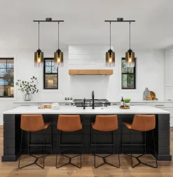 Lampa wisząca Aspra czarny 2x60W E27  klosz bursztynowy