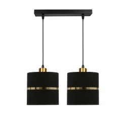 Lampa wisząca Assam czarny+złoty 2x60W E27 abażur czarny+złoty pasek